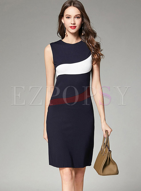 Dresses | Bodycon Dresses | Trendy Color-block Sleeveless Vest Sheath Dress