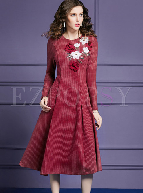 Elegant Stereoscopic Flower Beaded Maxi Dress