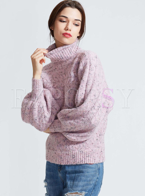 Fashion Lantern Sleeve High Neck Pullover Sweater