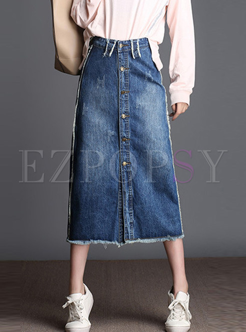 Skirts | Skirts | Plus Size Single-breasted A Line Denim Skirt