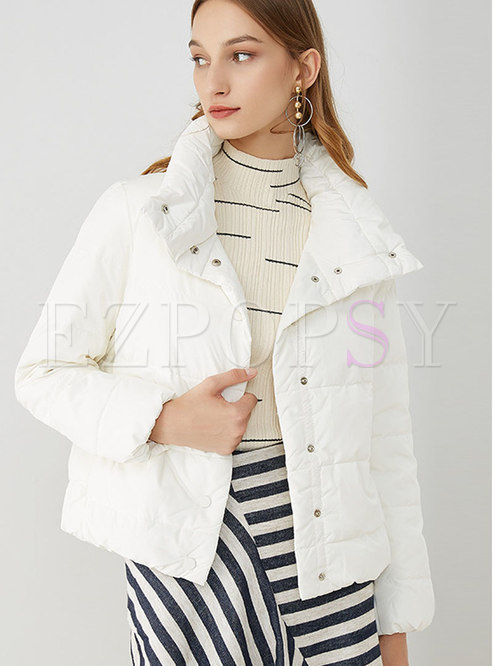 Trendy Turn-down Collar White Short Down Coat