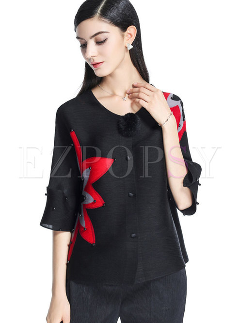 Fashion Flare Sleeve Easy-matching Buttoned Top