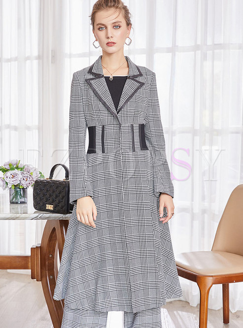 Grey Houndstooth High Waist Trench Coat