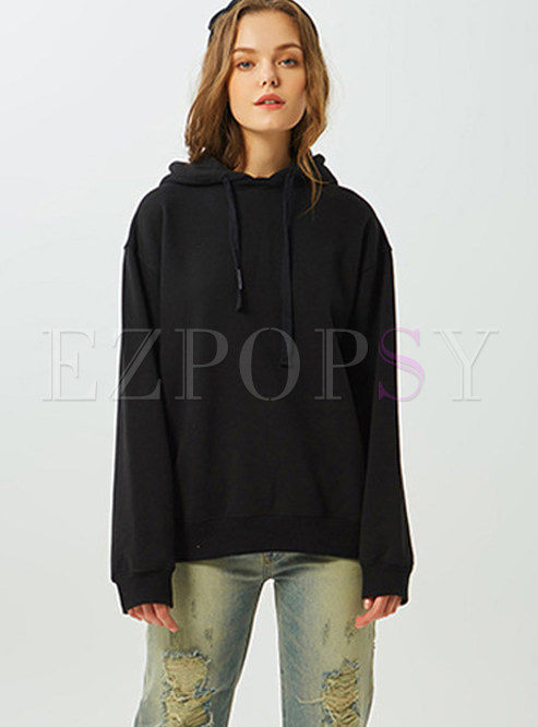 Tops | Hoodies & Sweatshirts | Solid Color Hooded Tied Loose Pullover ...