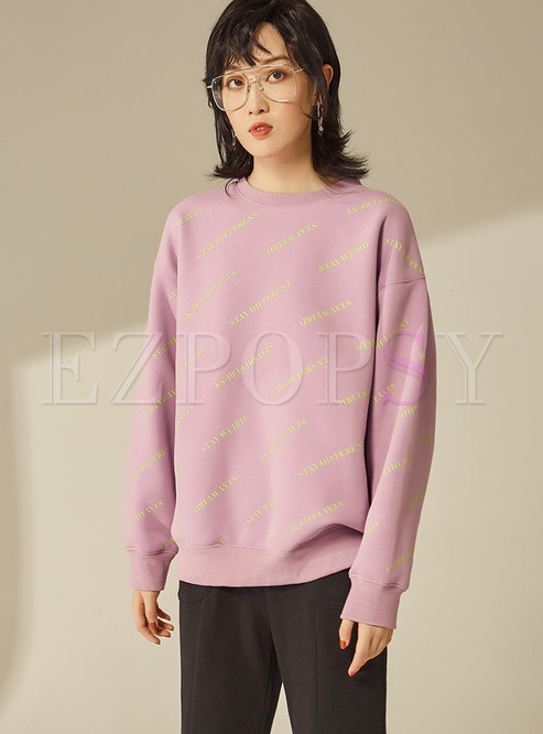Casual Loose O-neck Letter Print Pullover Sweatshirt
