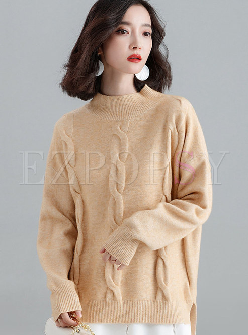 Casual Camel Thicken Twist Bottoming Sweater