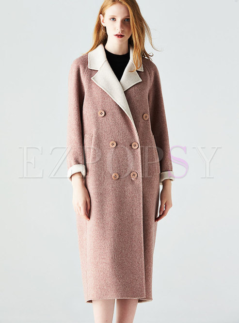 Elegant Notched Lapel Hairy Coat With Double-breasted