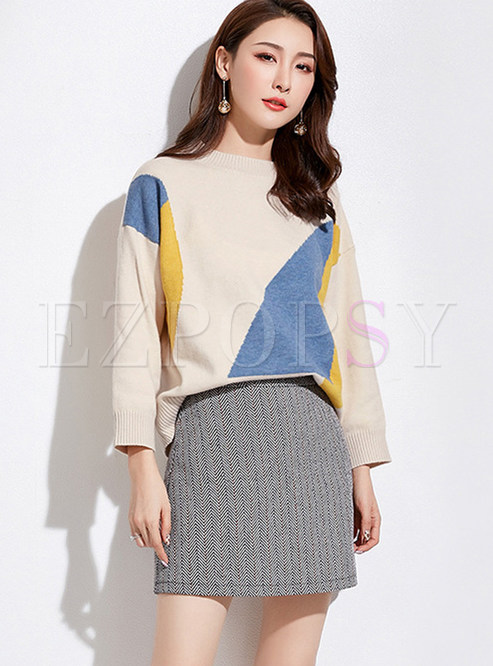 Casual Color-blocked O-neck Thermal Sweater