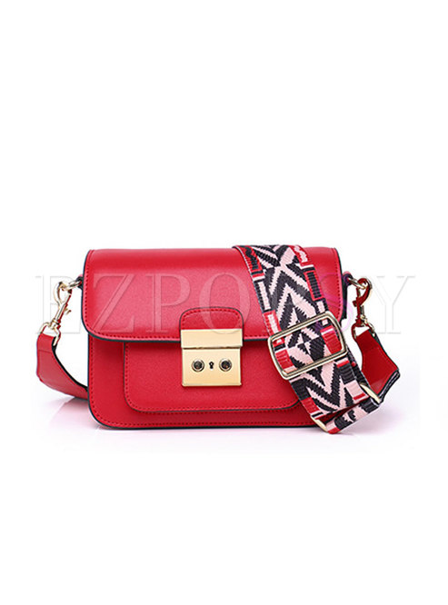 Trendy Red Wide Strap All Matched Cross Body Bag