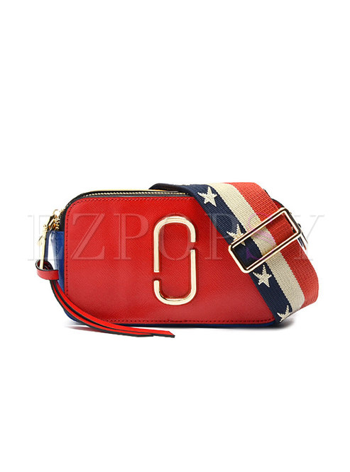 Chic Color-blocked Cameral Cowhide Crossbody Bag