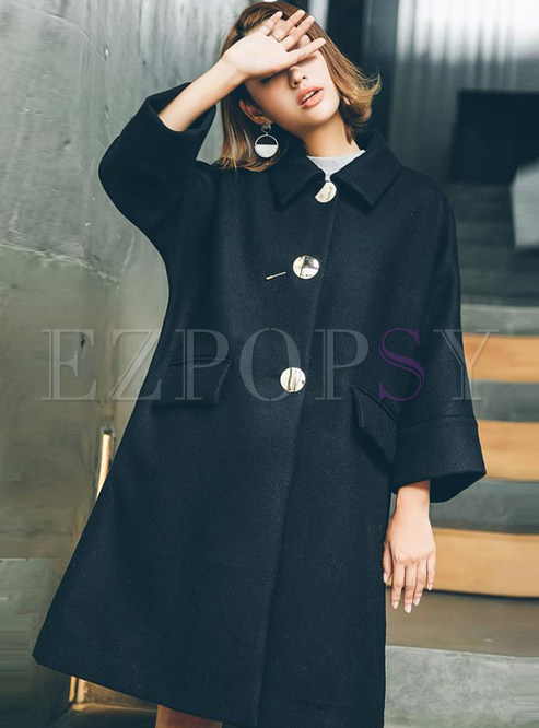 Lapel Single-breasted Loose A Line Overcoat