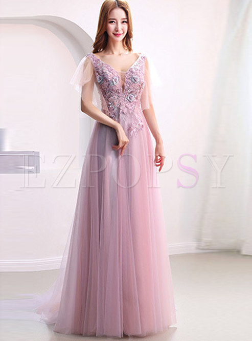 Elegant Pure Color Off Shoulder Maxi Prom Dress