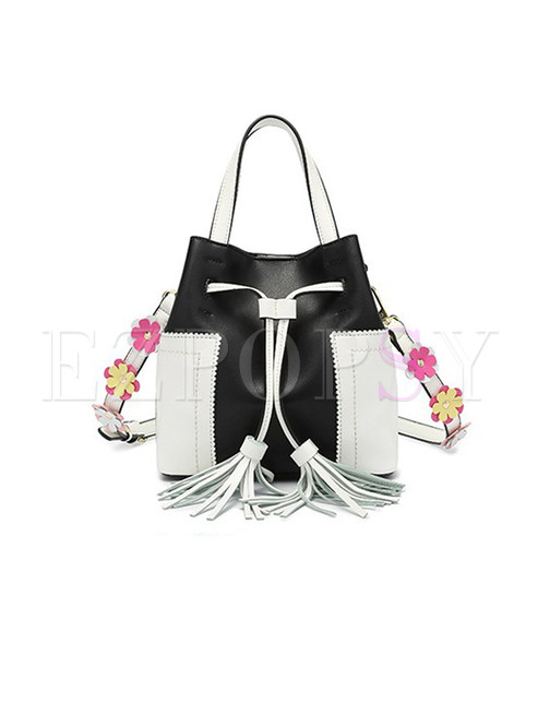 Color-blocked Bucket Top Handle & Crossbody Bag With Flower
