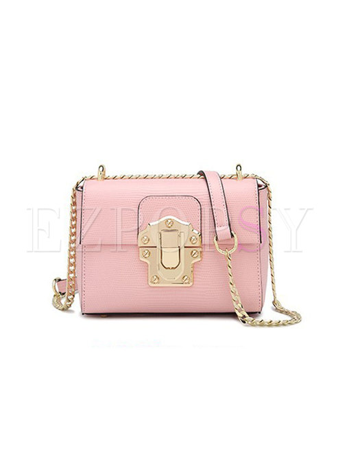 Brief Pink Clasp Lock Mini Chain Crossbody Bag