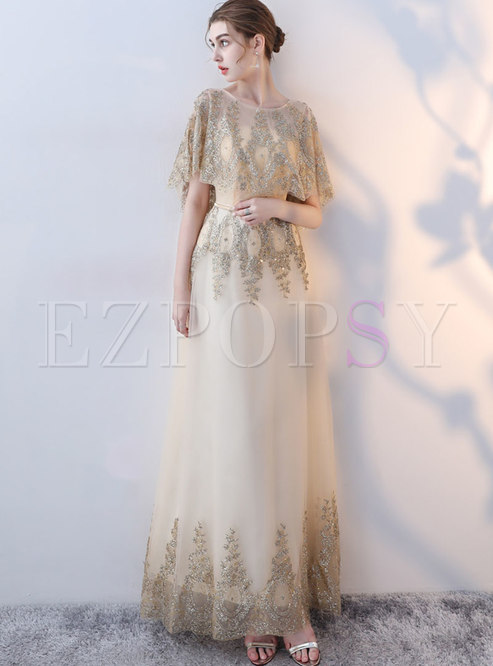 Elegant Waist Prom Dress With Cape