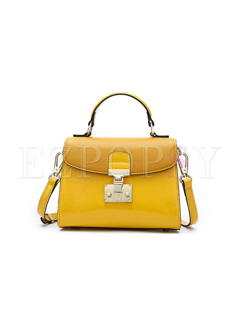 Fashion Yellow Wide Strap Push Lock Top Handle & Crossbody Bag