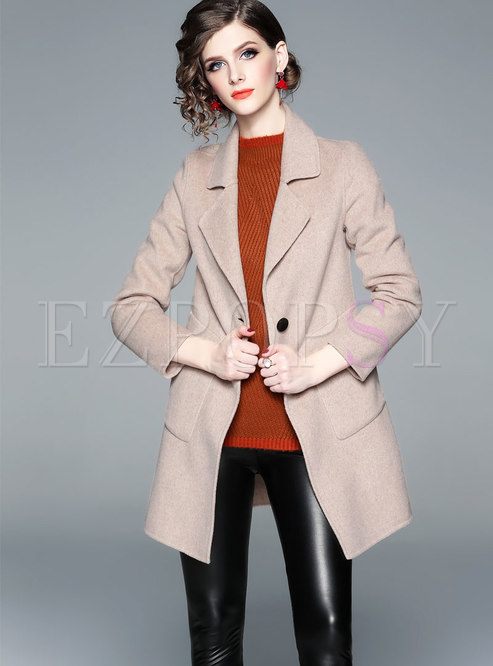 Brief Solid Color Turn-down Collar Slim Buttoned Coat