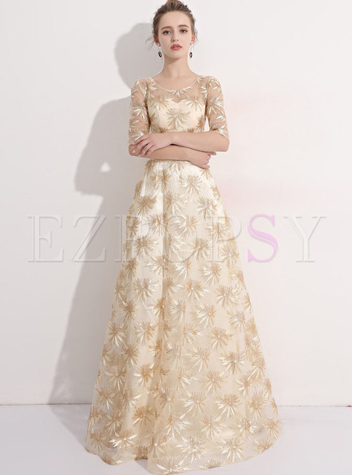 Elegant See-through Lace Maxi Evening Dress