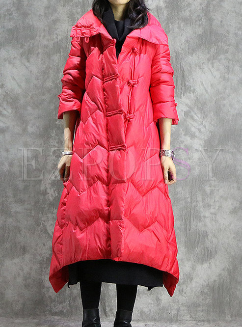 Fashion Solid Color Turn-down Collar Long Down Coat 