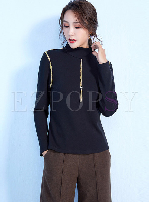 Color-blocked Thermal Wool Slim Bottoming Sweater