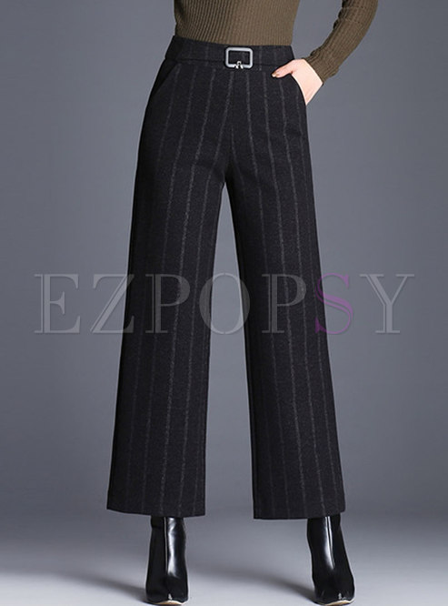 Stylish Striped High Waist Woolen Wide Leg Pants