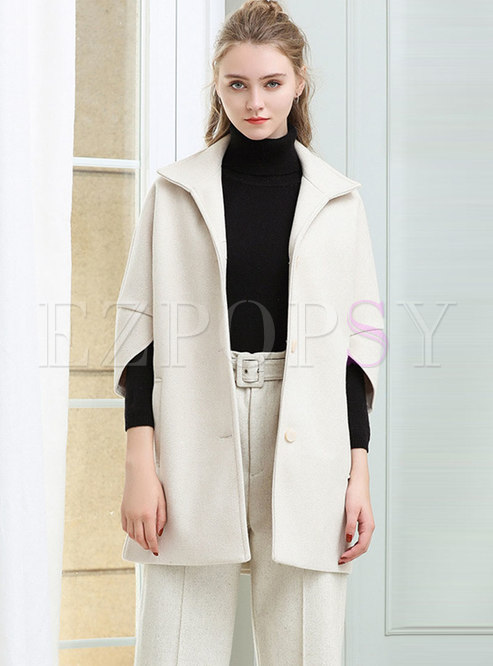 Chic Apricot Lapel Three Quarters Sleeve Single-breasted Coat