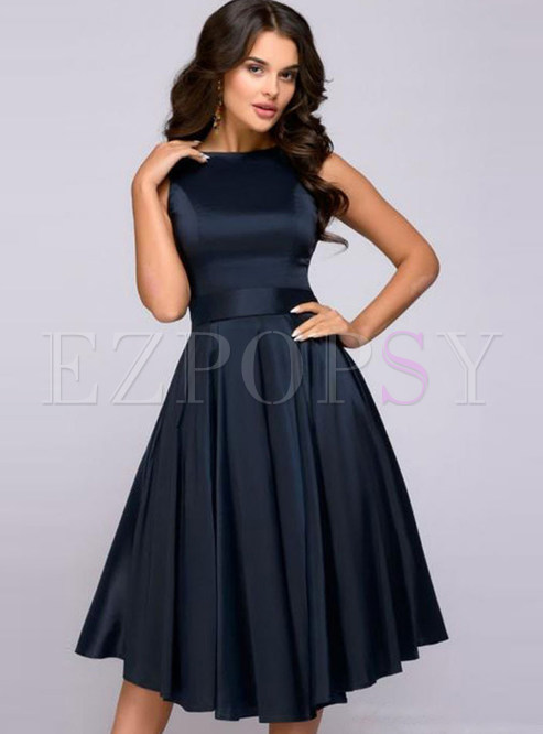 Elegant Sleeveless Hepburn Style Slim Waist Dress