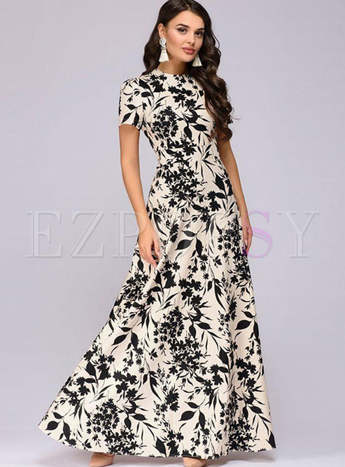 Dresses | Maxi Dresses | Elegant O-neck Short Sleeve Print Maxi Dress
