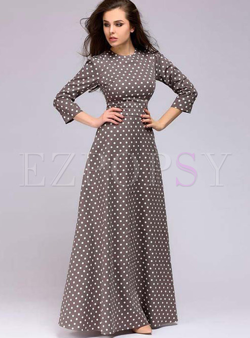 Trendy Polka Dot Long Sleeve Big Hem Dress