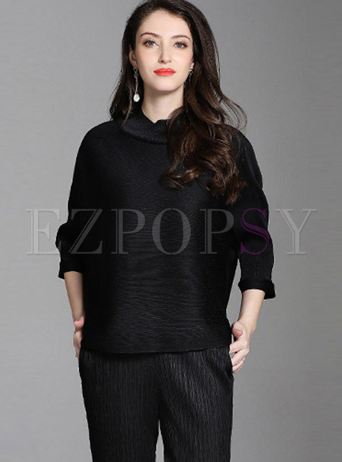 Solid Color Three Quarters Sleeve Asymmetric Blouse