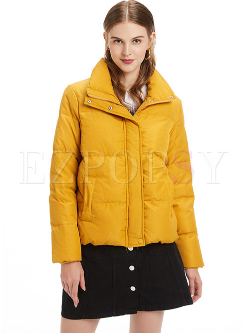 Casual Ginger Turn-down Collar Winter Down Coat