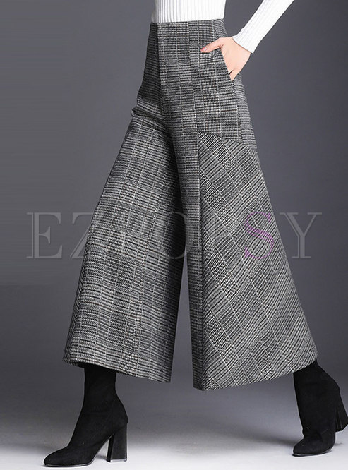 Pants | Pants | Casual High Waist Plaid Hairy Wide-leg Pants