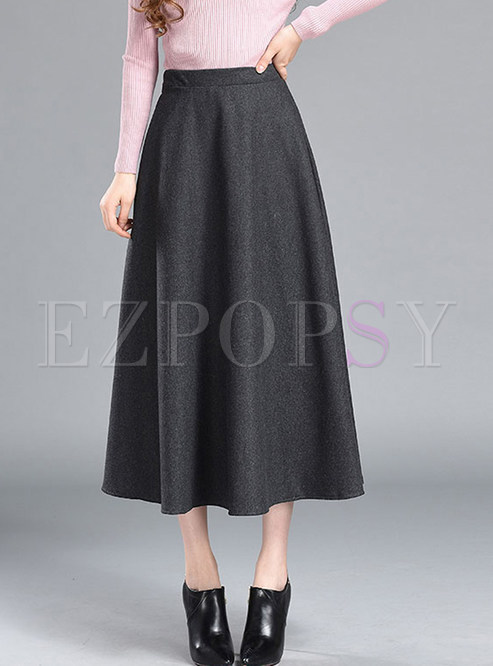 Brief Solid Color High Waist Plus Size A Line Skirt