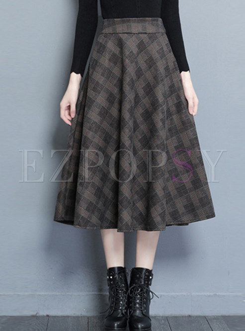 Skirts | Skirts | High Waist Pocket Plaid Mid-claf A Line Skirt