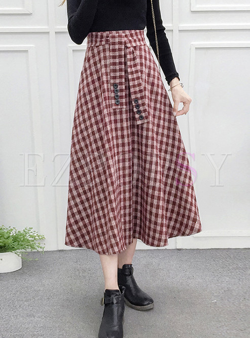 Skirts | Skirts | Elastic Waist Tied Plaid Loose A Line Skirt