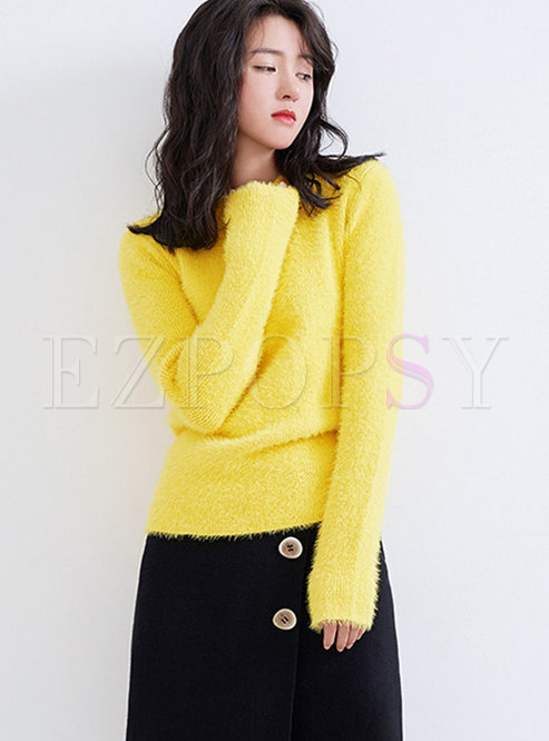 Autumn Yellow Long Sleeve Thicken Bottoming Sweater