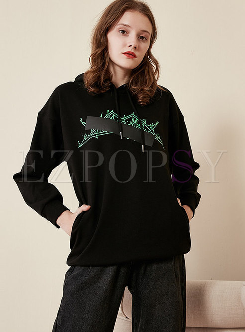 Fashion Print Hooded Thick Loose Sweatshirt