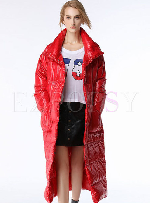 Solid Color Stand Collar Long Down Coat