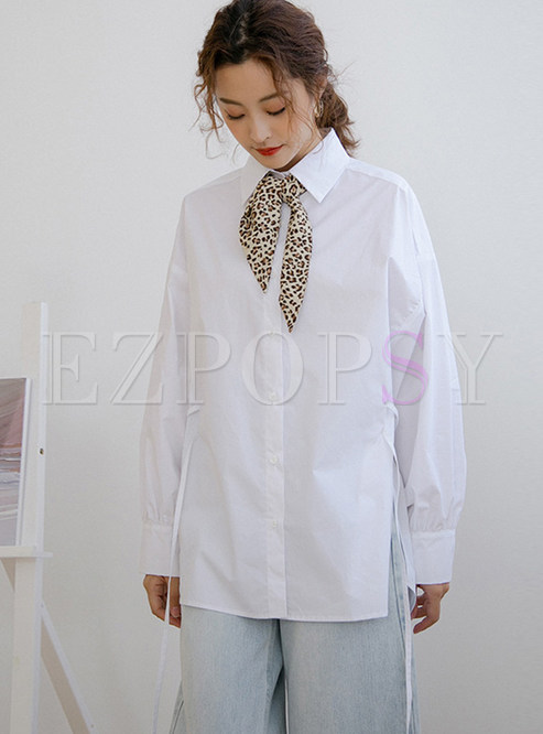Solid Color Lapel Long Sleeve Easy-matching Blouse