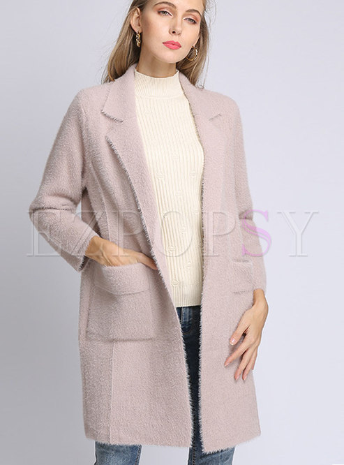 Fashion Notched Thicken Long Sleeve Pockets Coat