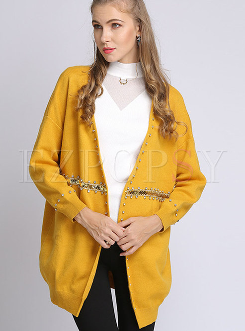 Casual Pure Color V-neck Easy-matching Zip-up Coat