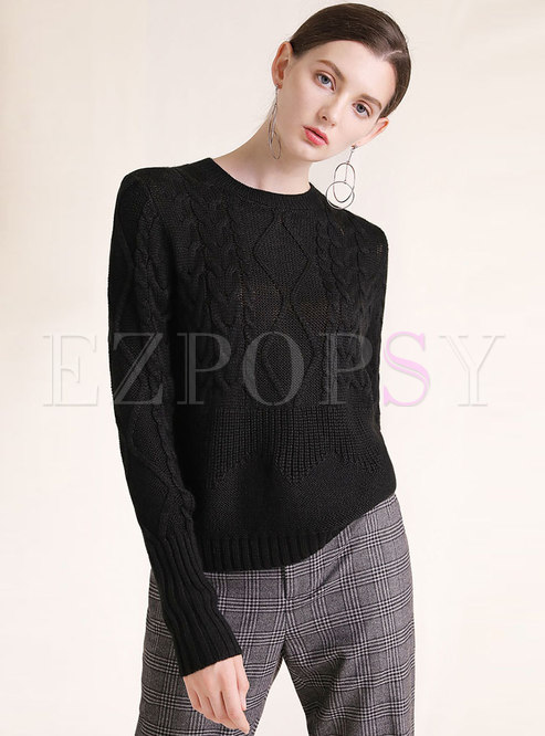 Black O-neck Loose Knitted Sweater