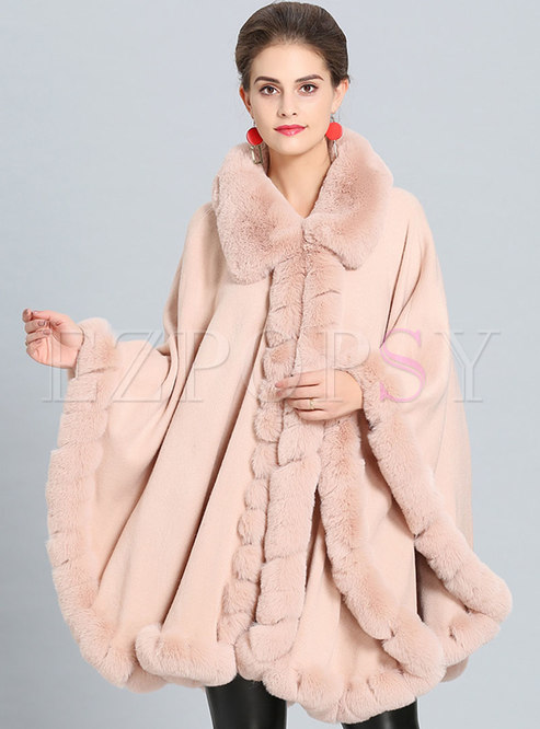 Chic Solid Color Fur Collar Asymmetric Thick Coat