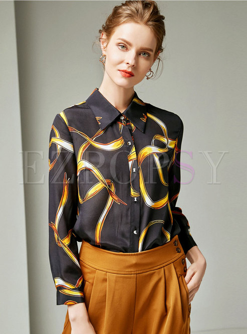 Stylish Turn-down Collar Button All-matched Blouse