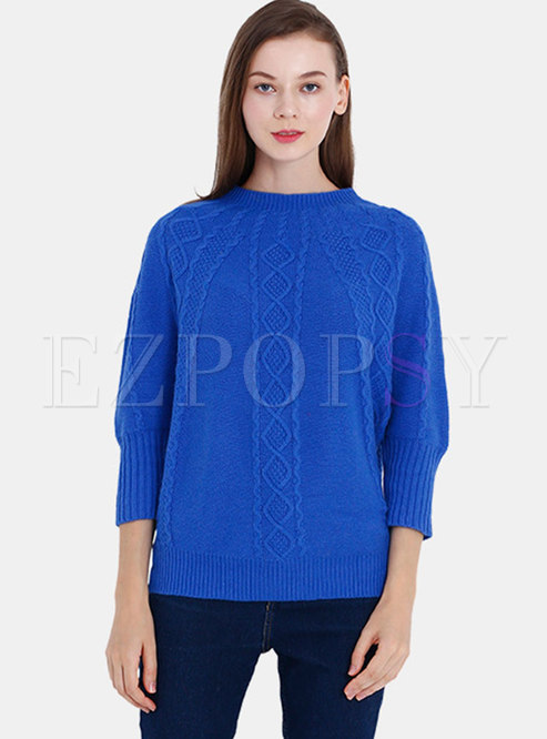 Pure Color Bat Sleeve Stand Collar Loose Sweater
