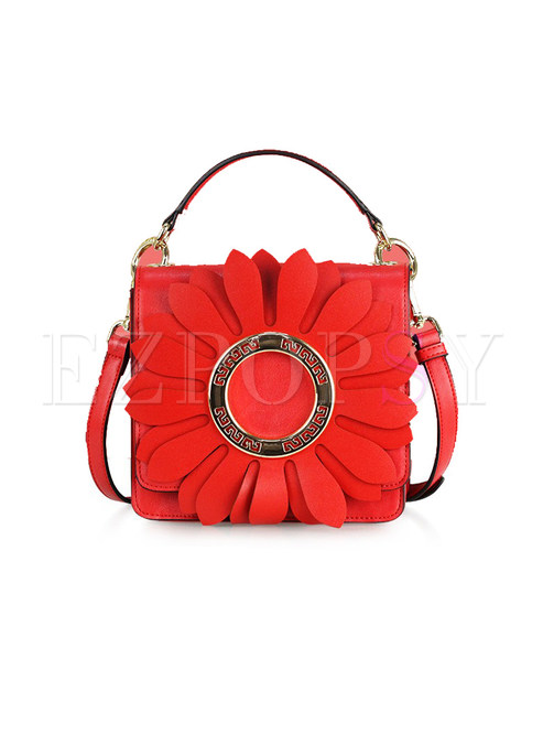 Stylish Red Sunflower Top Handle & Crossbody Bag