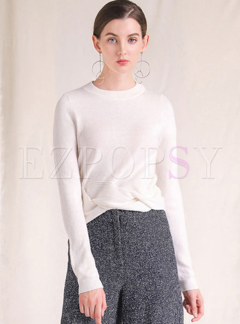 Chic Pure Color O-neck Slim Knitted Sweater