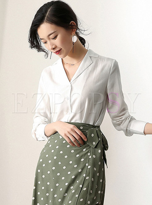 Brief White Notched Single-breasted Slim Blouse