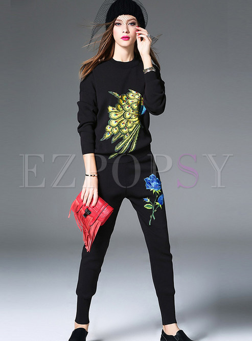 Casual Long Sleeve Pullover Slim Two Piece Outfits