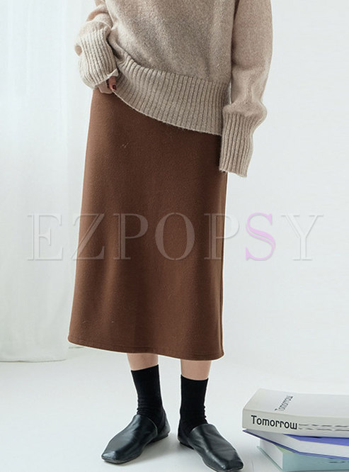 Casual Solid Color High Waist Knitted Skirt